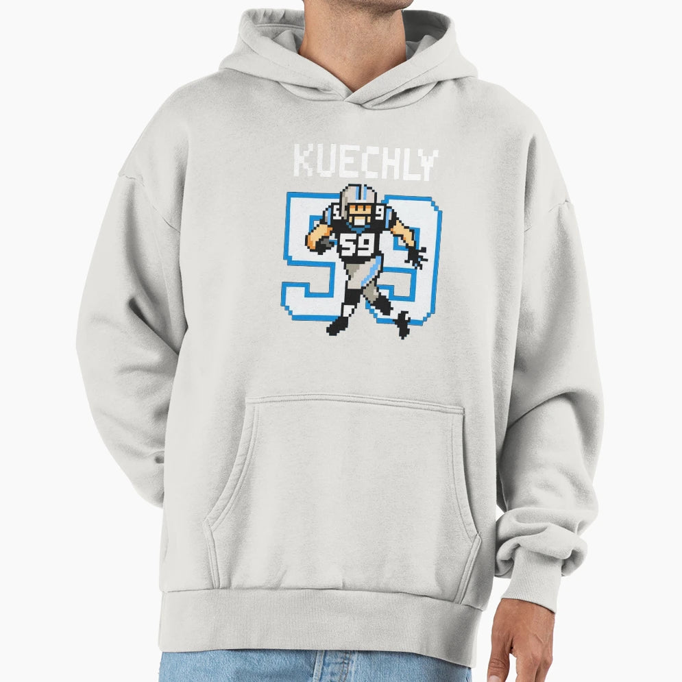 Luke Kuechly 8 Bit Pixel Art Carolina Hoodie - Novelty Apparel for Adults - T-Shirt, Sweatshirt, Hoodie