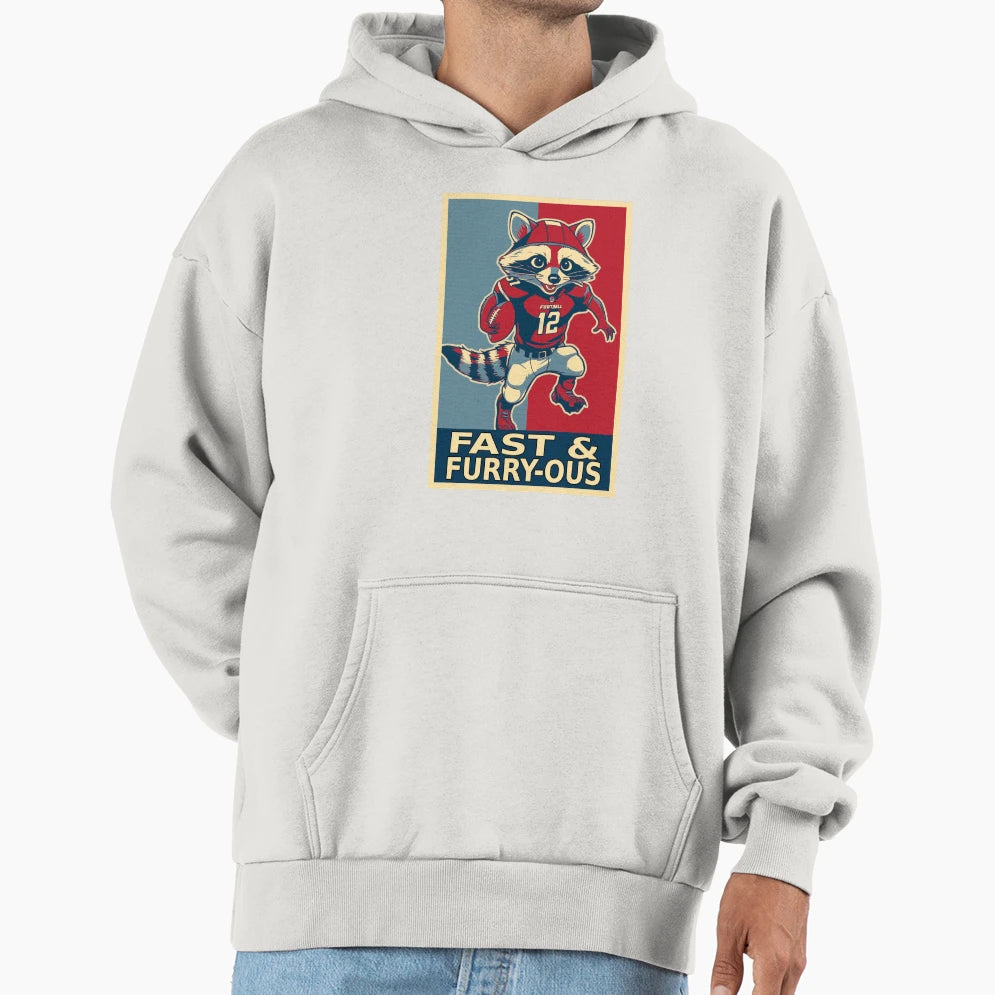 Fast And Furryous Funny Raccoon Hoodie - Unique Graphic for Adults - T-Shirt, Sweatshirt, Hoodie