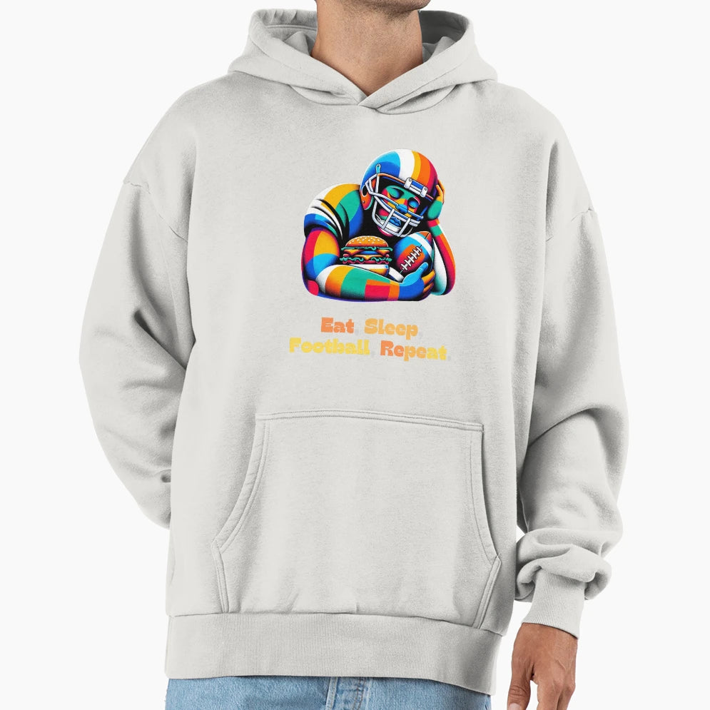 Eat Sleep Football Repeat Hoodie - Fun Novelty Design for Adults - T-Shirt, Sweatshirt, Hoodie