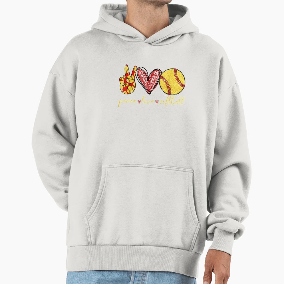 Funny Peace Love Softball Gift Hoodie - Graphic Print for Adults - T-Shirt, Sweatshirt, Hoodie
