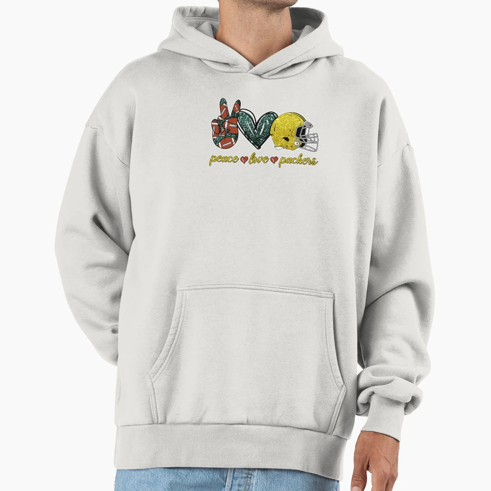 Peace Love Packers Football Team Hoodie - Aesthetic Graphic Unisex - T-Shirt, Sweatshirt, Hoodie