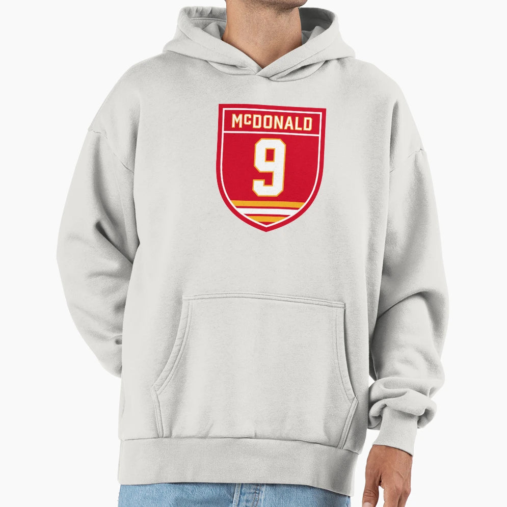 Lanny Mcdonald Calgary 9 Emblem Hoodie - Graphic Print Men Women - T-Shirt, Sweatshirt, Hoodie