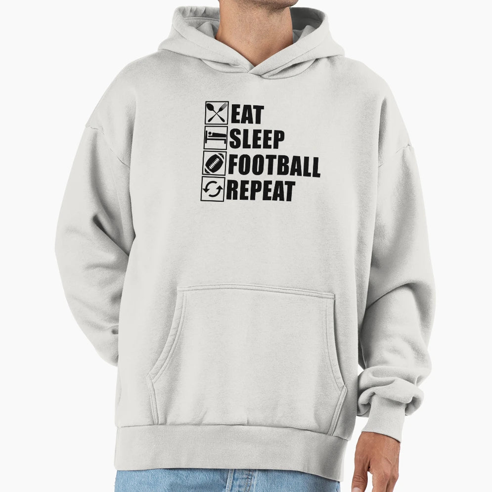 Eat Sleep Football Repeat Hoodie - Minimalist Print for Adults - T-Shirt, Sweatshirt, Hoodie