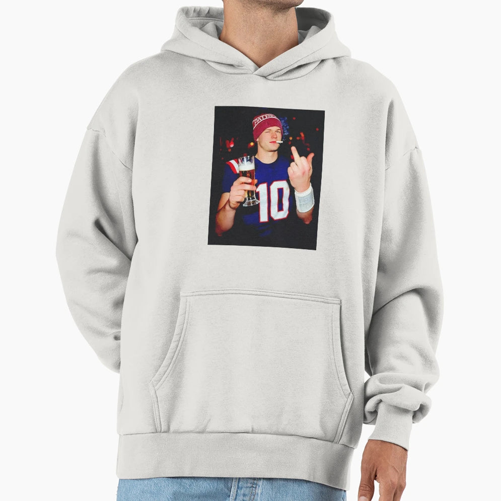 Drake Maye Smoking Middle Finger Hoodie - Unique Graphic Unisex - T-Shirt, Sweatshirt, Hoodie