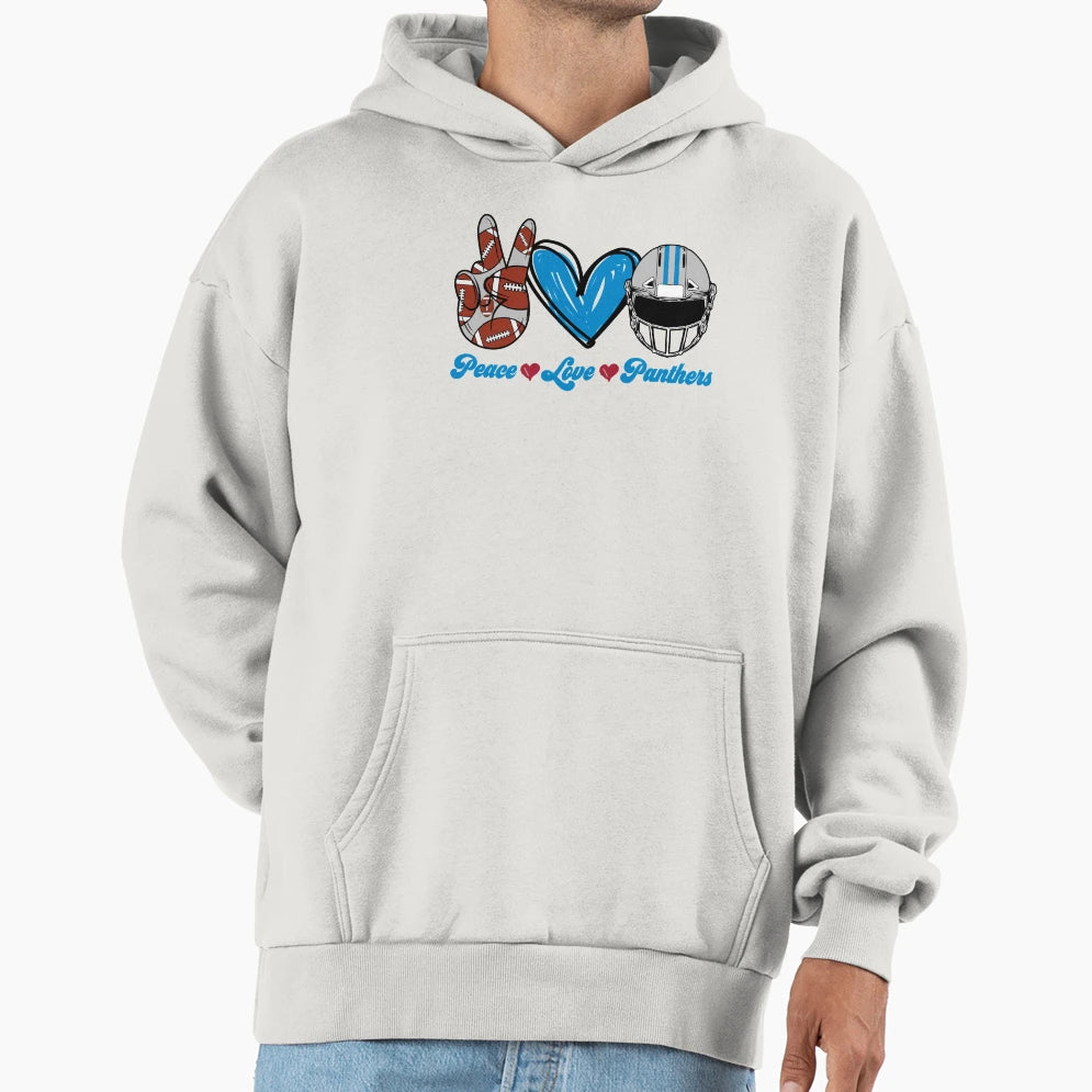 Peace Love Panthers Football Team Hoodie - Trendy Graphic Unisex - T-Shirt, Sweatshirt, Hoodie