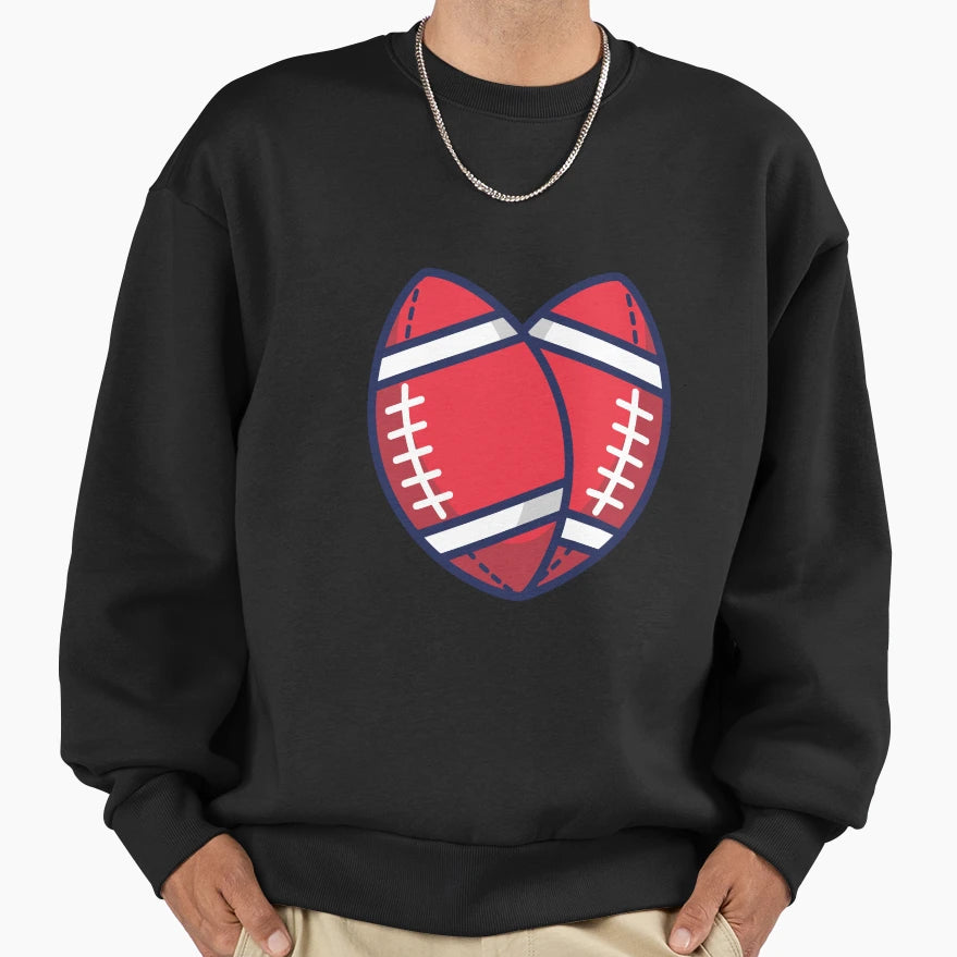 American Football Sports Love Heart Sweatshirt - Graphic Print Unisex - T-Shirt, Sweatshirt, Hoodie