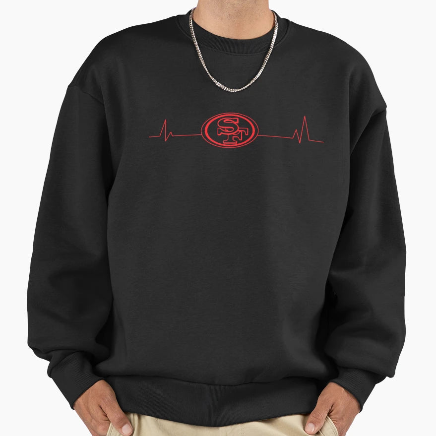 San Francisco Football Heartbeat Sweatshirt - Trendy Graphic Men Women - T-Shirt, Sweatshirt, Hoodie