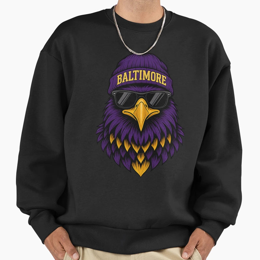 Baltimore Raven Fan Art Sweatshirt - Aesthetic Graphic Unisex - T-Shirt, Sweatshirt, Hoodie