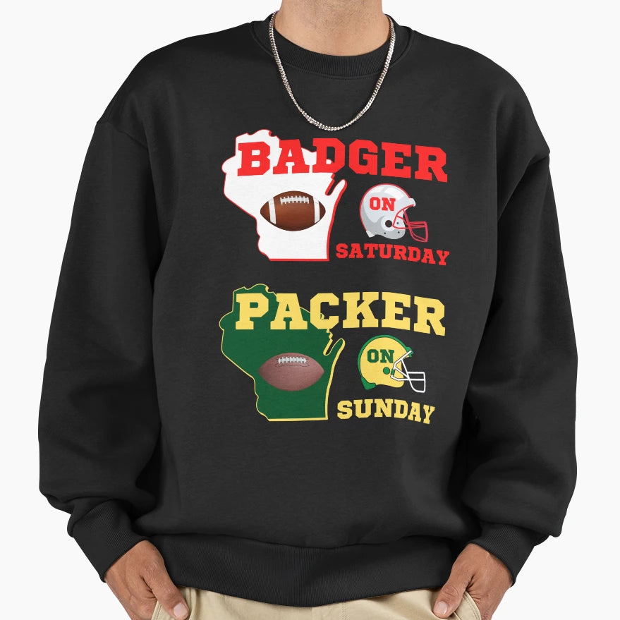 Badger Saturday Packer Sunday Sweatshirt - Fun Novelty Design Unisex - T-Shirt, Sweatshirt, Hoodie