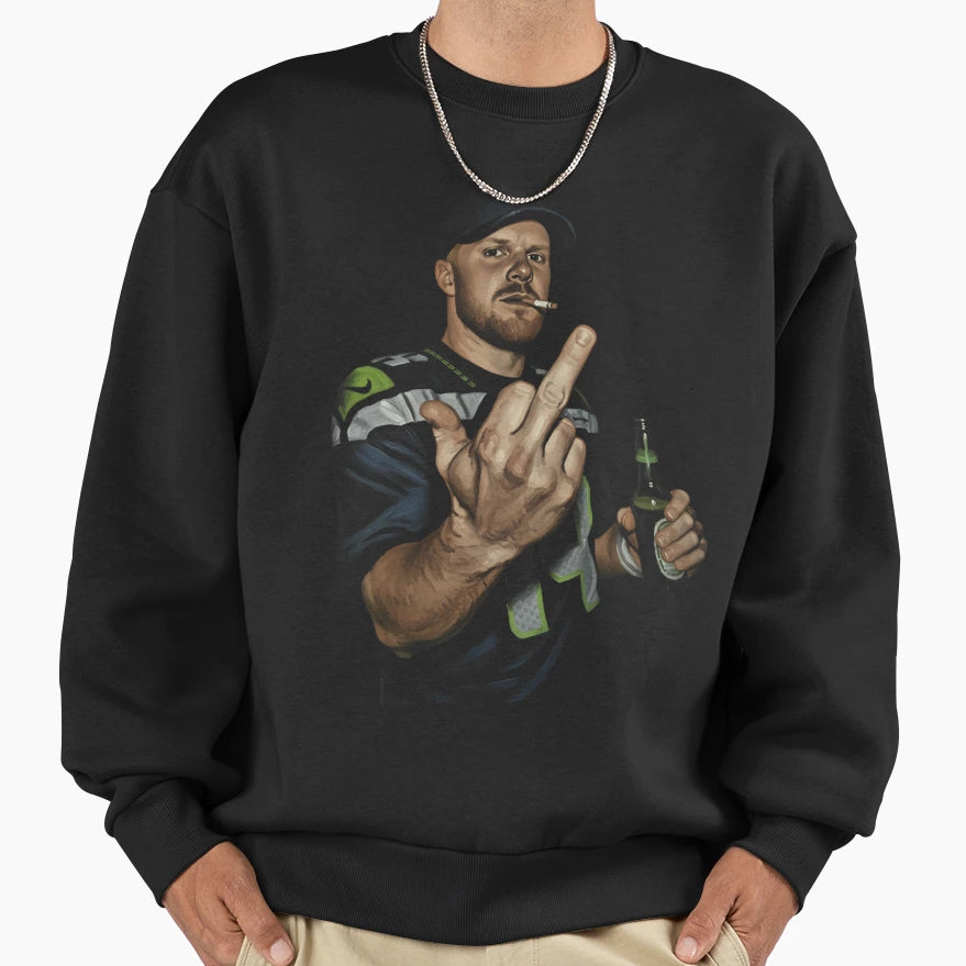 Meme Sam Darnold Middle Finge Black Sweatshirt - Unique Graphic Men Women - T-Shirt, Sweatshirt, Hoodie