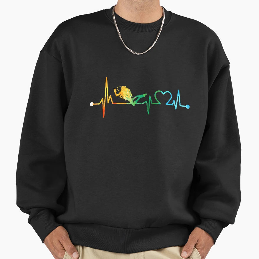 Scuba Diving Heartbeat Watercolor Sweatshirt - Fun Novelty Design Unisex - T-Shirt, Sweatshirt, Hoodie