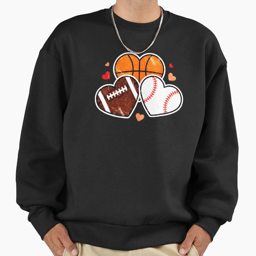 Heart Sports Valentine Basketball Sweatshirt - Unique Graphic Men Women - T-Shirt, Sweatshirt, Hoodie