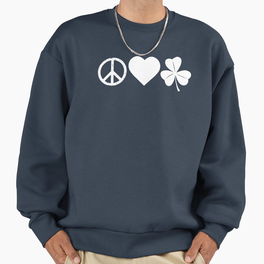 Peace Love Shamrock St Patricks Day T-Shirt - Aesthetic Graphic for Adults - T-Shirt, Sweatshirt, Hoodie