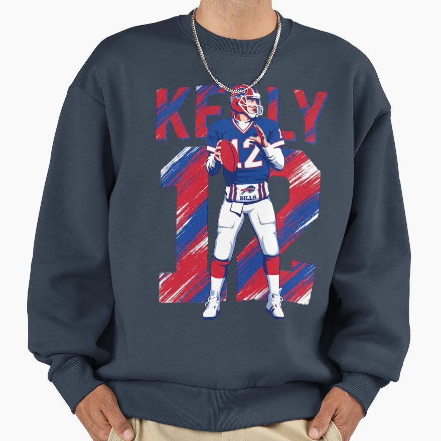 Jim Kelly 12 Buffalo Football Sweatshirt - Custom Art Print for Adults - T-Shirt, Sweatshirt, Hoodie