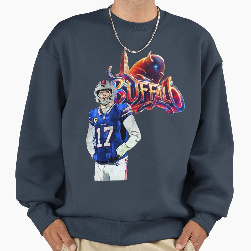 Buffalo Bills 17 City Skyline And Sweatshirt - Custom Art Print Unisex - T-Shirt, Sweatshirt, Hoodie