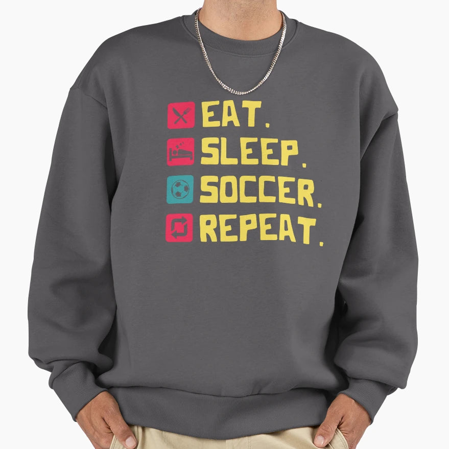 Eat Sleep Soccer Repeat Icons Sweatshirt - Aesthetic Graphic for Adults - T-Shirt, Sweatshirt, Hoodie