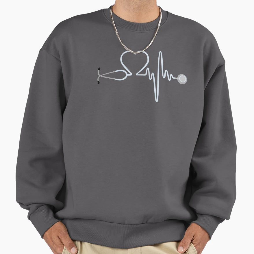 Blue Stethoscope Heartbeat Sweatshirt - Aesthetic Graphic for Adults - T-Shirt, Sweatshirt, Hoodie