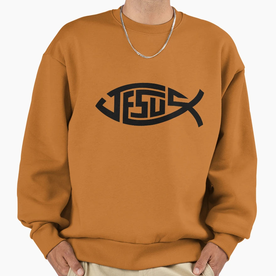 Jesus Fish Ichthys Symbol Sweatshirt - Graphic Print for Adults - T-Shirt, Sweatshirt, Hoodie