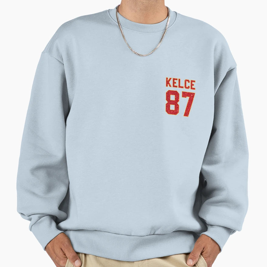 Red Glitter Kelce 87 Sweatshirt - Unique Graphic Unisex - T-Shirt, Sweatshirt, Hoodie