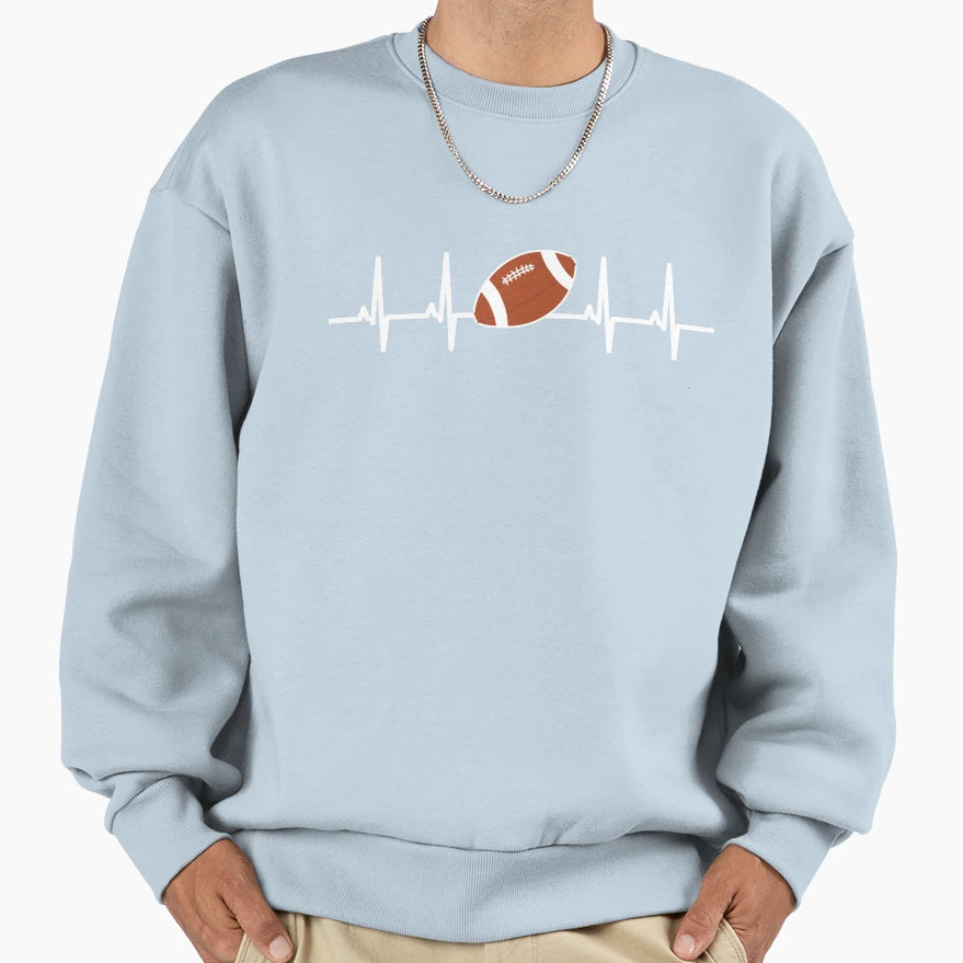 Football Picture Ecg Heartbeat Sweatshirt - Minimalist Print Men Women - T-Shirt, Sweatshirt, Hoodie