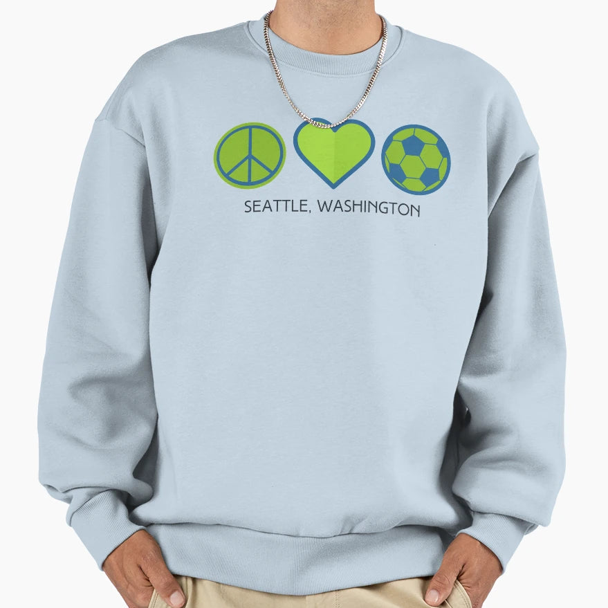 Peace Love Soccer Sounders Sweatshirt - Fun Novelty Design Men Women - T-Shirt, Sweatshirt, Hoodie