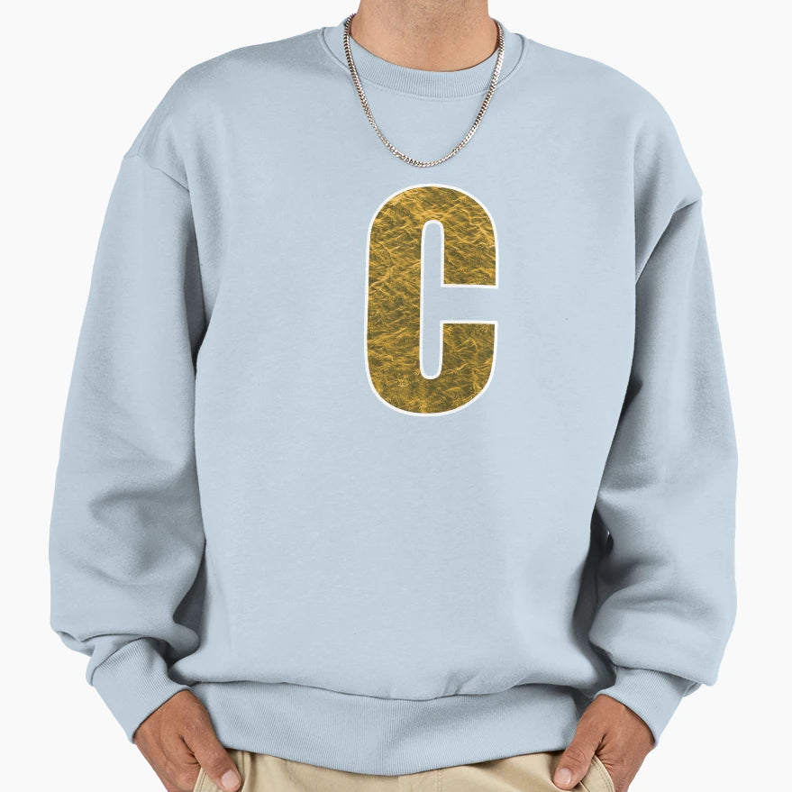 Letter C Yellow And Gold Water Wave Sweatshirt - Fun Novelty Design Unisex - T-Shirt, Sweatshirt, Hoodie