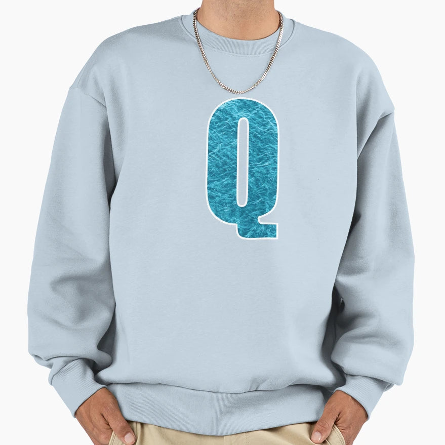 Letter Q Water Art Effect Sweatshirt - Casual Everyday Wear Men Women - T-Shirt, Sweatshirt, Hoodie