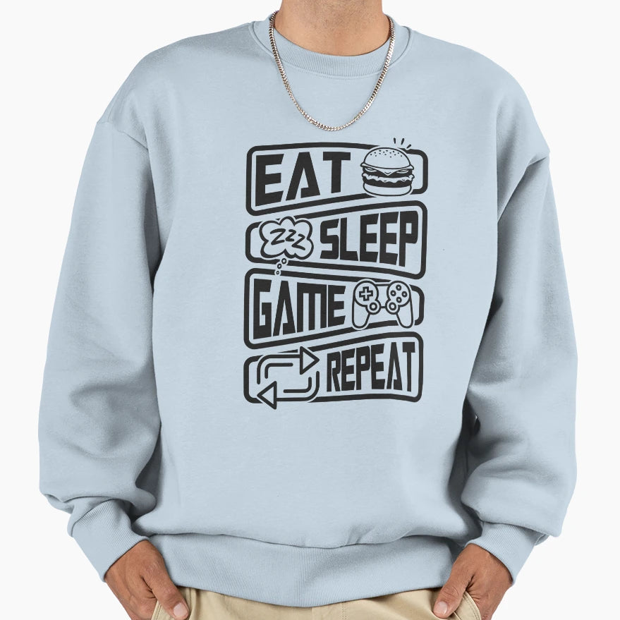Eat Sleep Game Repeat Sweatshirt - Custom Art Print for Adults - T-Shirt, Sweatshirt, Hoodie