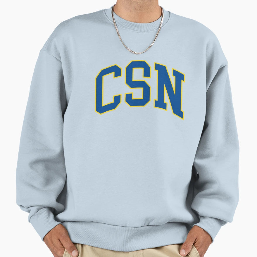 Csn College Font Curved Sweatshirt - Aesthetic Graphic for Adults - T-Shirt, Sweatshirt, Hoodie