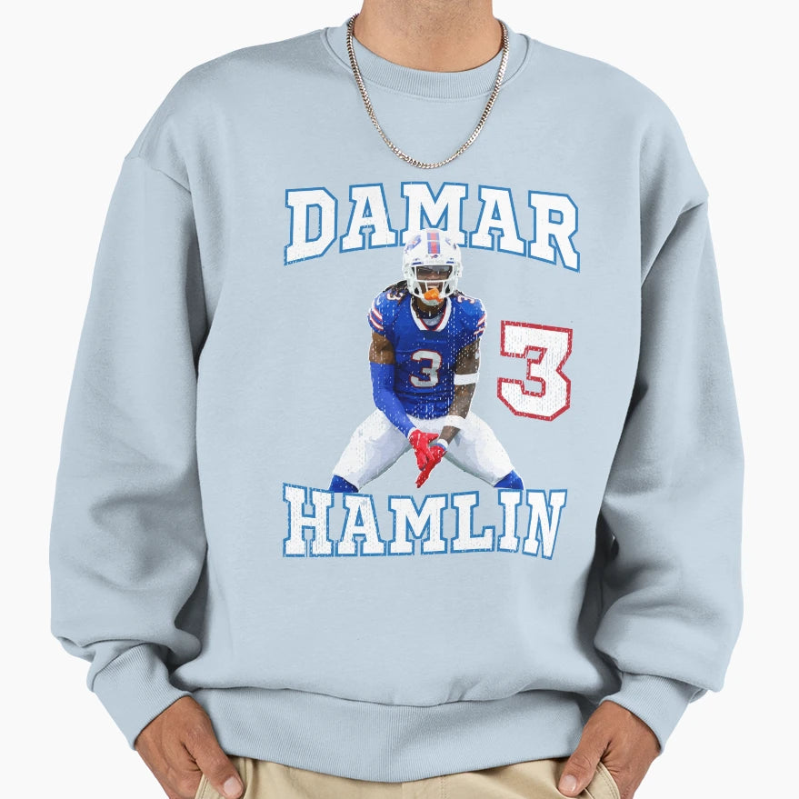 Damar Hamlin 3 Sweatshirt - Novelty Apparel Men Women - T-Shirt, Sweatshirt, Hoodie