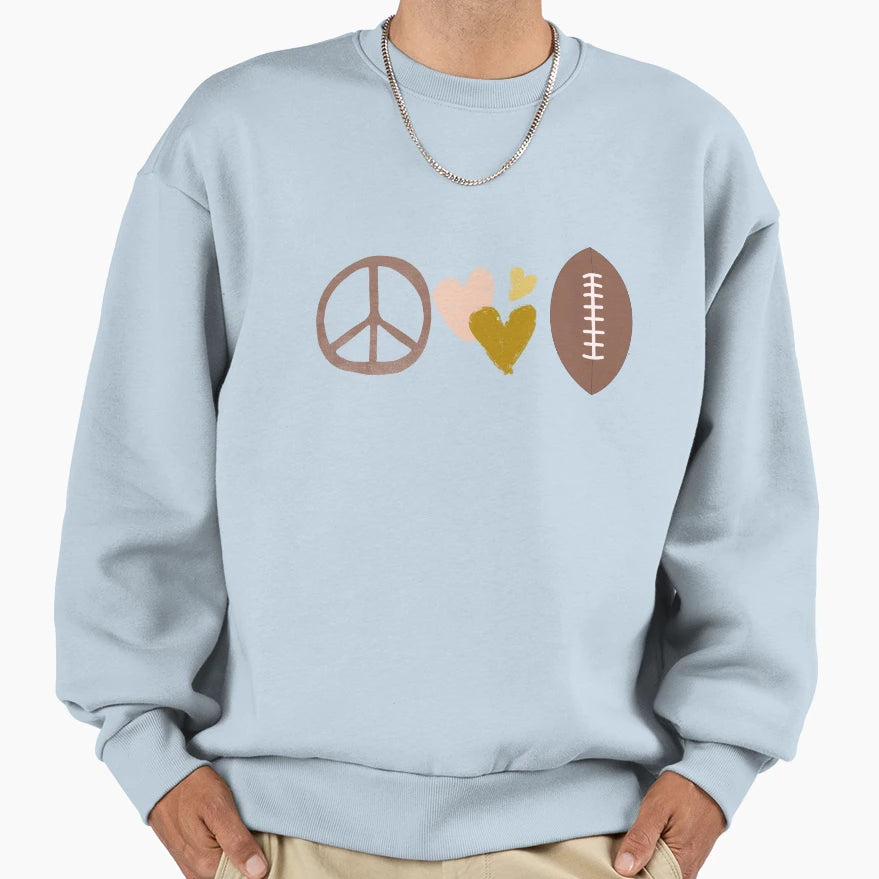 Peace Love Football Sweatshirt - Aesthetic Graphic Men Women - T-Shirt, Sweatshirt, Hoodie