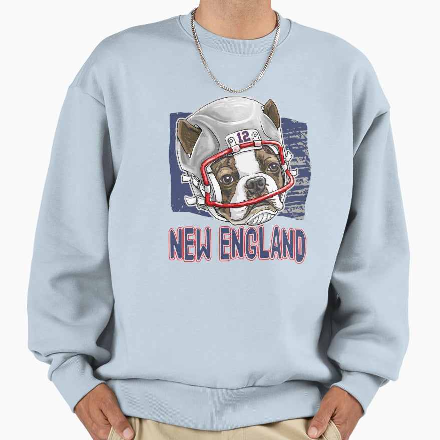 New England Sports Footballer Dog Sweatshirt - Novelty Apparel for Adults - T-Shirt, Sweatshirt, Hoodie