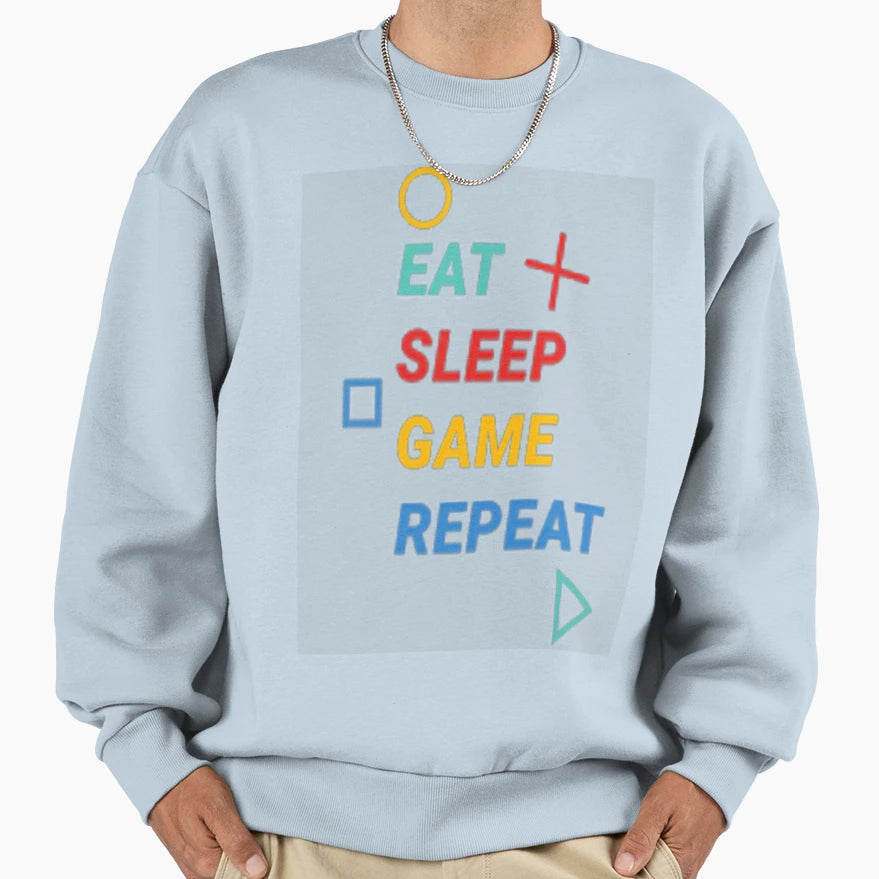 Eat Sleep Game Repeat Sweatshirt - Trendy Graphic for Adults - T-Shirt, Sweatshirt, Hoodie