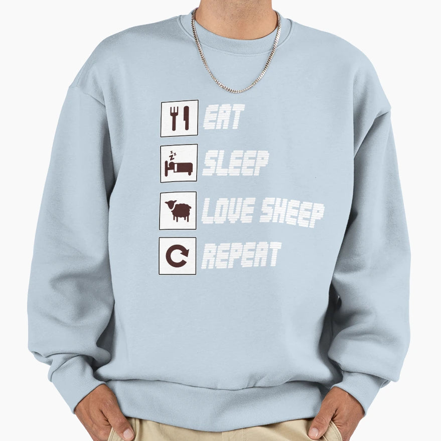Funny Sheep Eat Sleep Love Sheep T-Shirt - Fun Novelty Design Men Women - T-Shirt, Sweatshirt, Hoodie