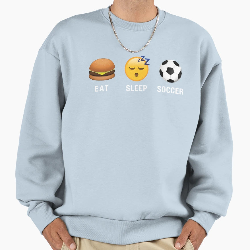 Eat Sleep Soccer Emoji Emoticon Funny T-Shirt - Custom Art Print Unisex - T-Shirt, Sweatshirt, Hoodie