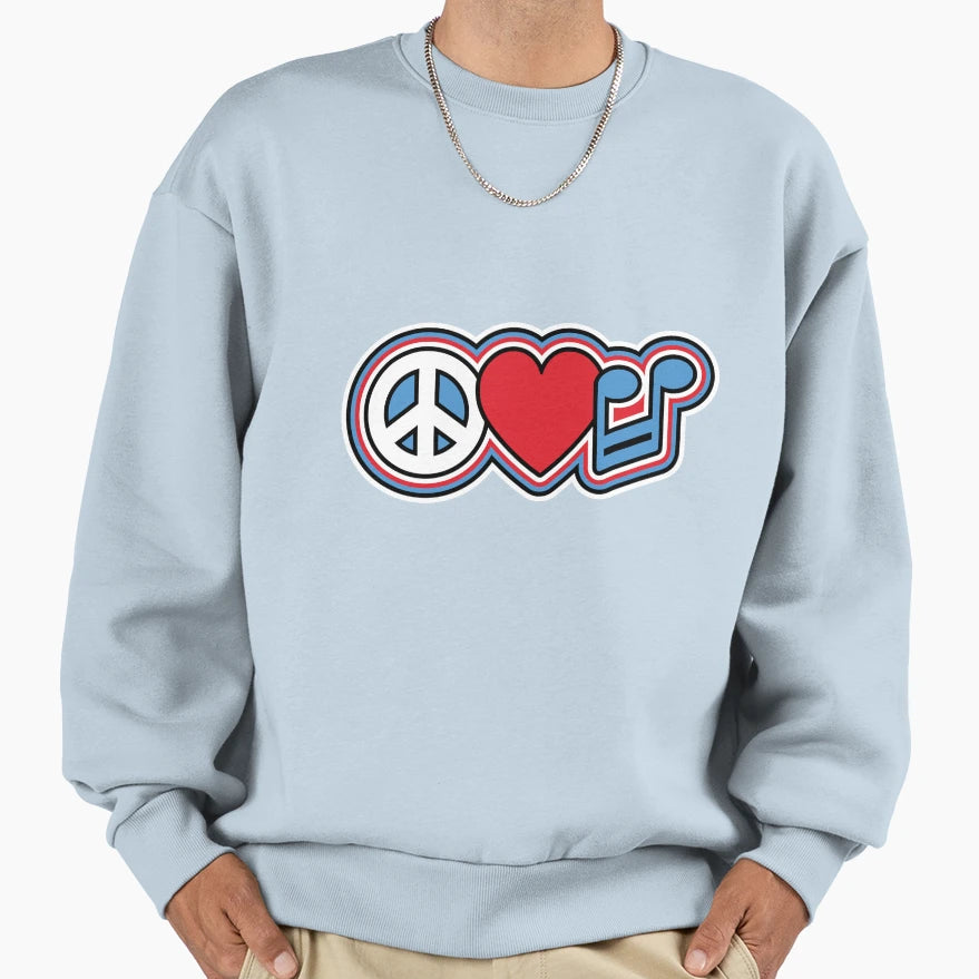 Peace Love Music Symbols Sweatshirt - Minimalist Print Men Women - T-Shirt, Sweatshirt, Hoodie
