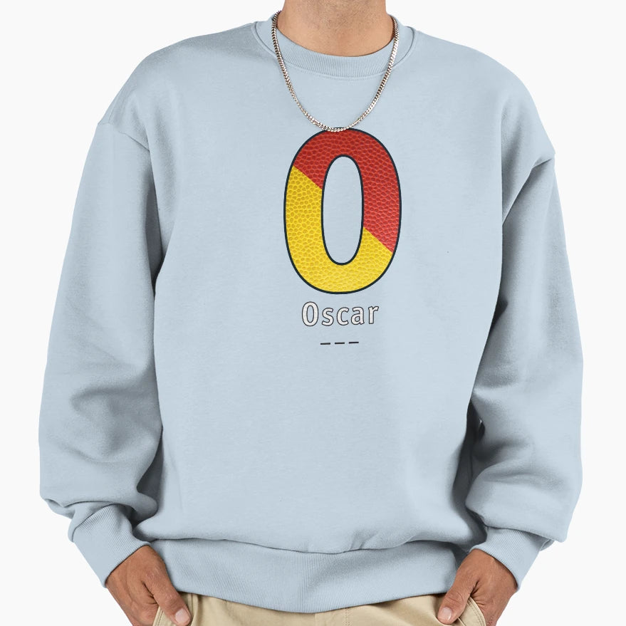Oscar Navy Alphabet Leather Sweatshirt - Graphic Print for Adults - T-Shirt, Sweatshirt, Hoodie