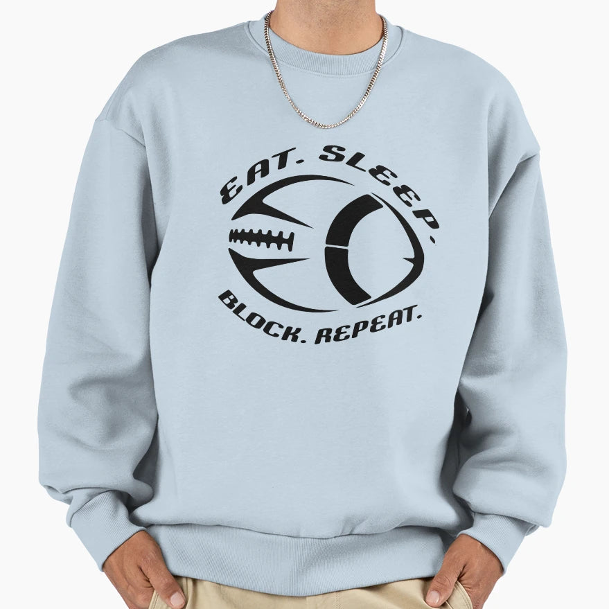 Eat Sleep Block Repeat Football Sweatshirt - Minimalist Print Unisex - T-Shirt, Sweatshirt, Hoodie
