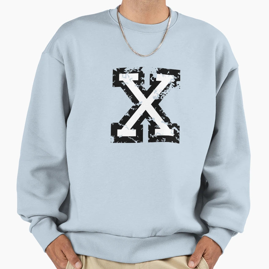 Letter X Distressed Two Color Black Sweatshirt - Streetwear Style Unisex - T-Shirt, Sweatshirt, Hoodie