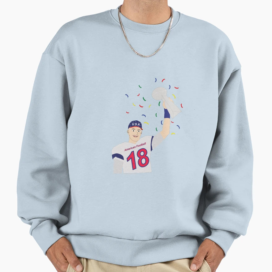 American Football Player Raising Trophy Sweatshirt - Trendy Graphic Unisex - T-Shirt, Sweatshirt, Hoodie