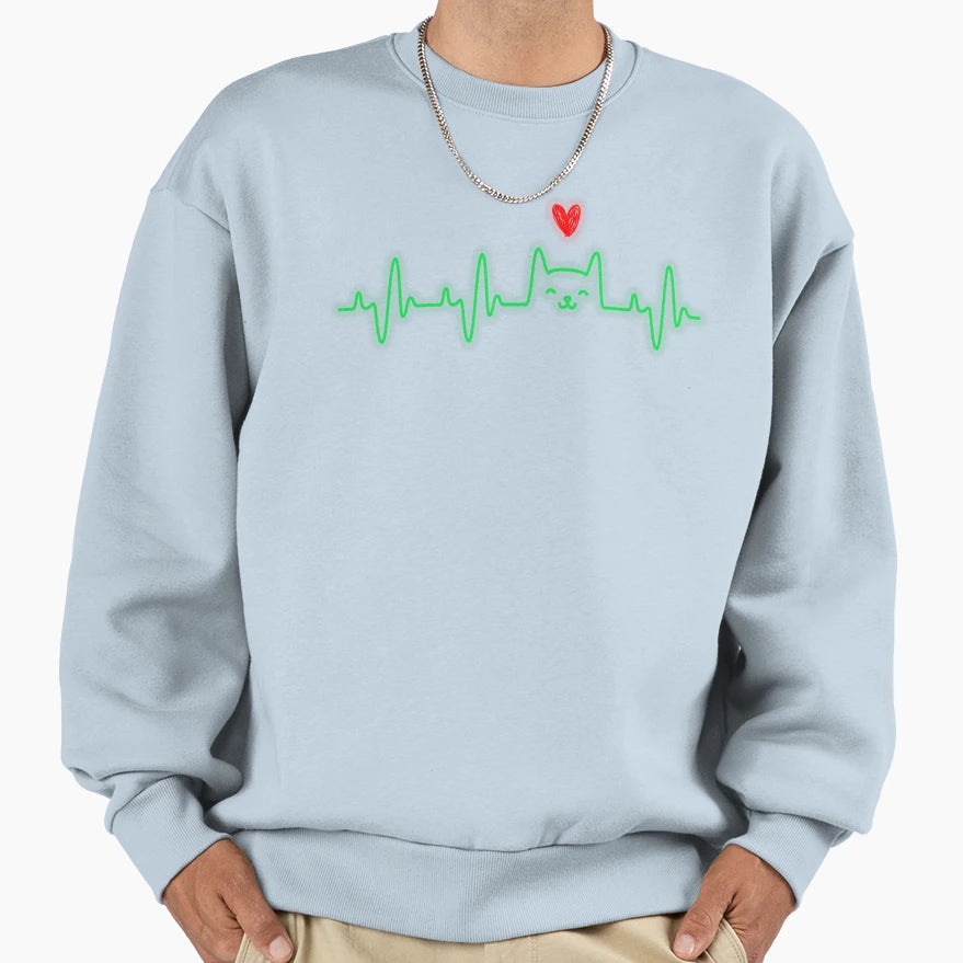 Cat Heartbeat Love Cats Womens Cat Sweatshirt - Minimalist Print Men Women - T-Shirt, Sweatshirt, Hoodie