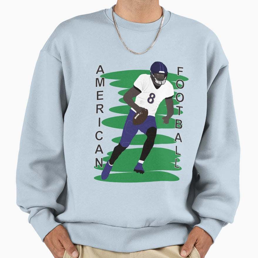 American Football Player Action Sweatshirt - Custom Art Print Men Women - T-Shirt, Sweatshirt, Hoodie