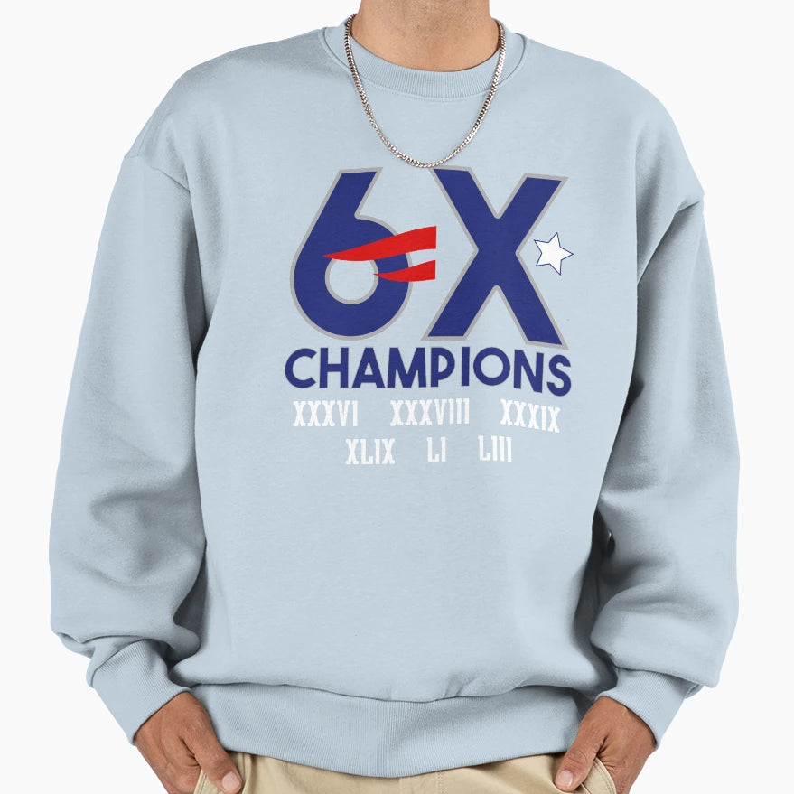 6X Champions New England Super Bowl T-Shirt - Unique Graphic Unisex - T-Shirt, Sweatshirt, Hoodie
