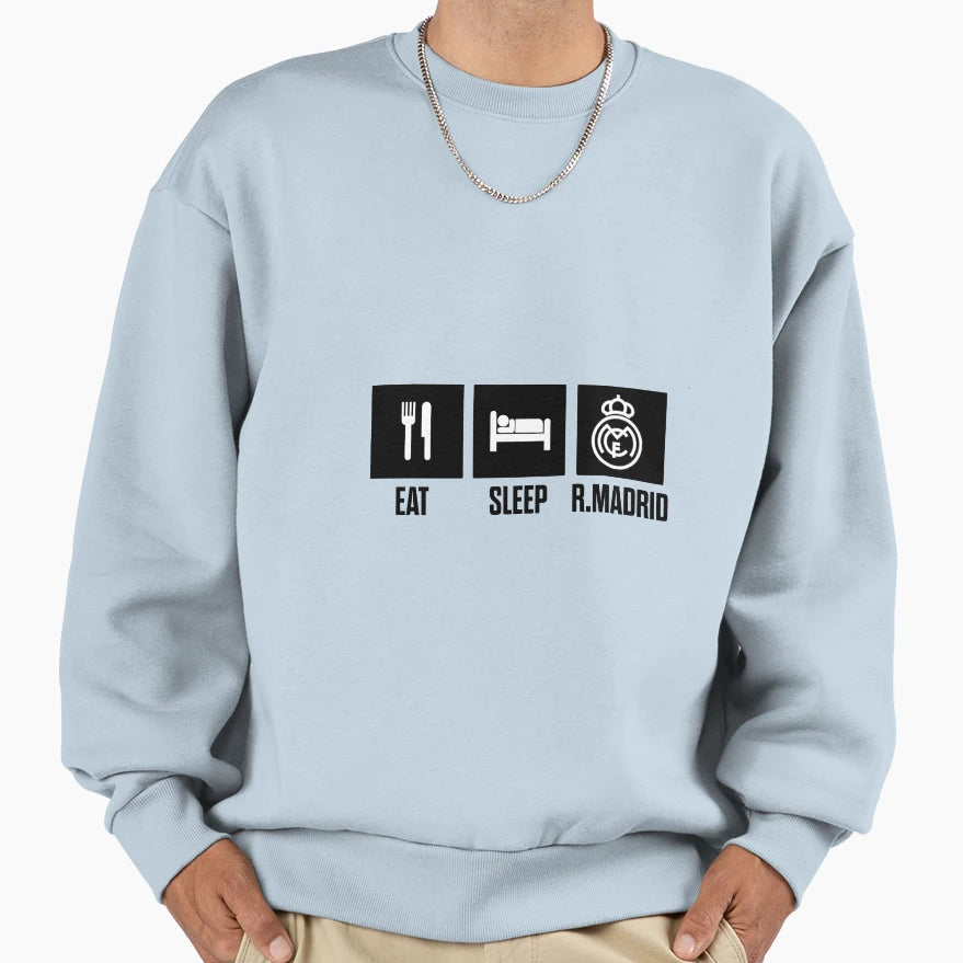 Hala Madrid Eat Sleep Spain Sweatshirt - Novelty Apparel for Adults - T-Shirt, Sweatshirt, Hoodie