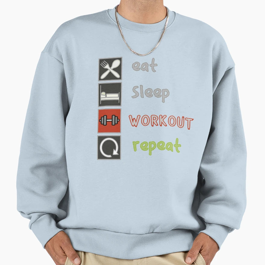 Eat Sleep Workout Repeat Army Green Sweatshirt - Trendy Graphic for Adults - T-Shirt, Sweatshirt, Hoodie