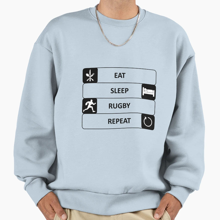 Eat Sleep Rugby Repeat Sweatshirt - Unique Graphic for Adults - T-Shirt, Sweatshirt, Hoodie