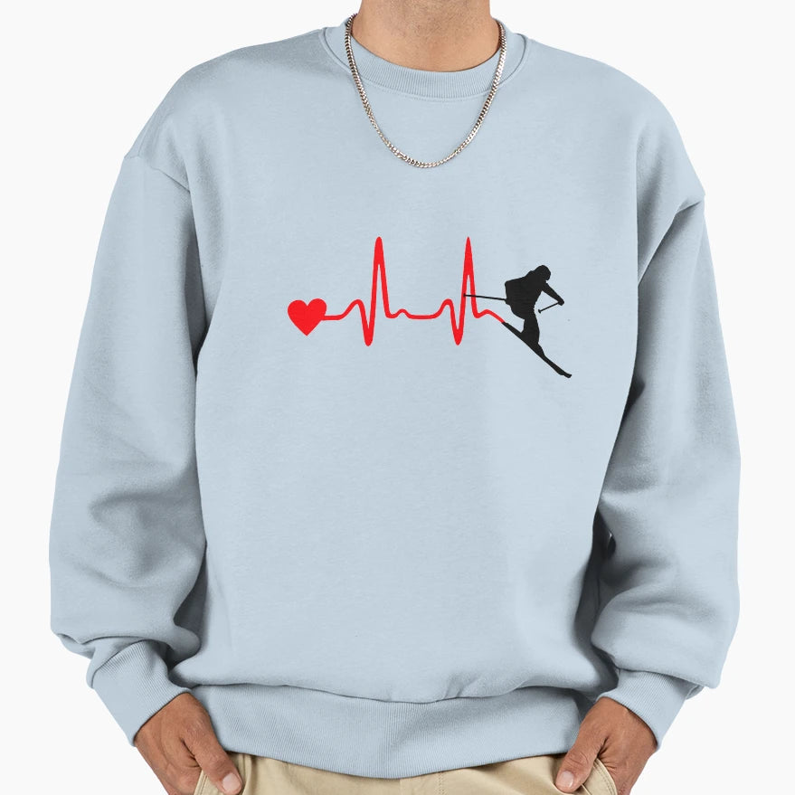 Skiing Heartbeat Sweatshirt - Minimalist Print for Adults - T-Shirt, Sweatshirt, Hoodie