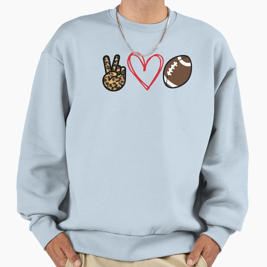 Peace Love Football Sweatshirt - Minimalist Print Unisex - T-Shirt, Sweatshirt, Hoodie