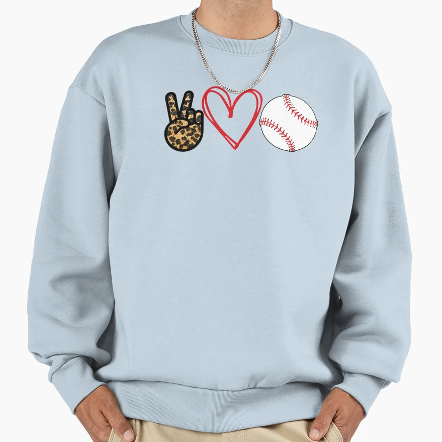 Peace Love Baseball Sweatshirt - Novelty Apparel Men Women - T-Shirt, Sweatshirt, Hoodie