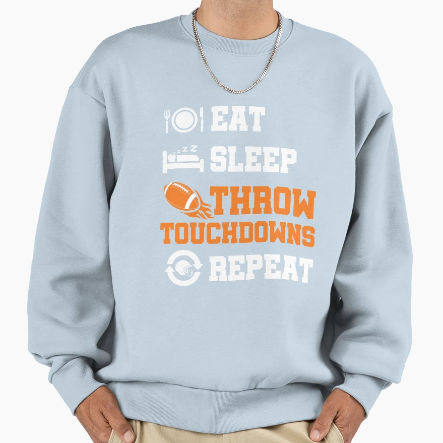 Quarterback Eat Sleep Throw Sweatshirt - Novelty Apparel for Adults - T-Shirt, Sweatshirt, Hoodie